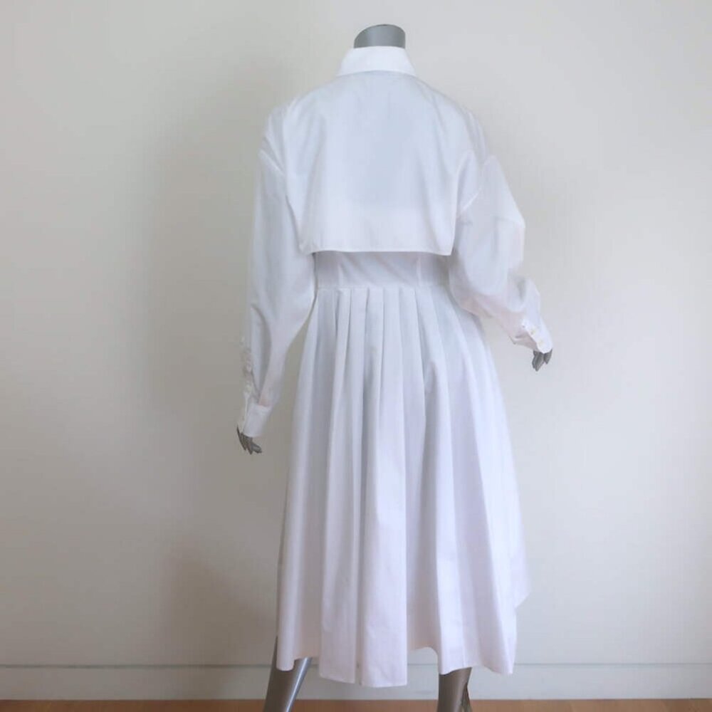 Prada Convertible Pleated Midi Dress White Cotton Poplin Size 40 NEW - Picture 8 of 9